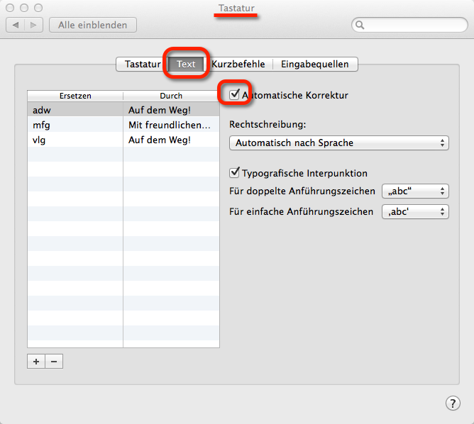Autokorrektur in OS X abschalten - hier findet man die Autokorrektur in OS X Mavericks und Yosemite.