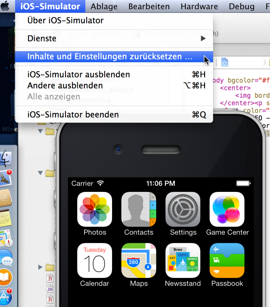 Xcode 5 iOS Simulator zurücksetzen resetten - Reset iOS iPhone / iPad simulator in Xcode