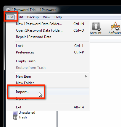 IMPORT: Der Import der exportierten Roboform-Datei nach 1Password 4 geschieht dann über "Datei / File" und dann "Import..." (Windows) oder "Ablage" > "Importieren" (Mac OS X).