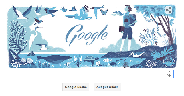 Google Doodle Rachel Louise Carson 107. Geburtstag (27.05.2014) - Die umweltpolitisch engagierte Schriftstellerin verhinderte so maches ökoweltliche Desaster!