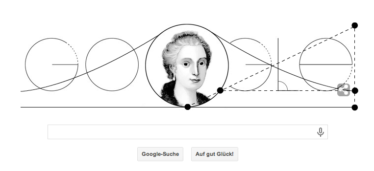 Google Doodle zu Maria Gaetana Agnesis 296. Geburtstag am 16. Mai 2014