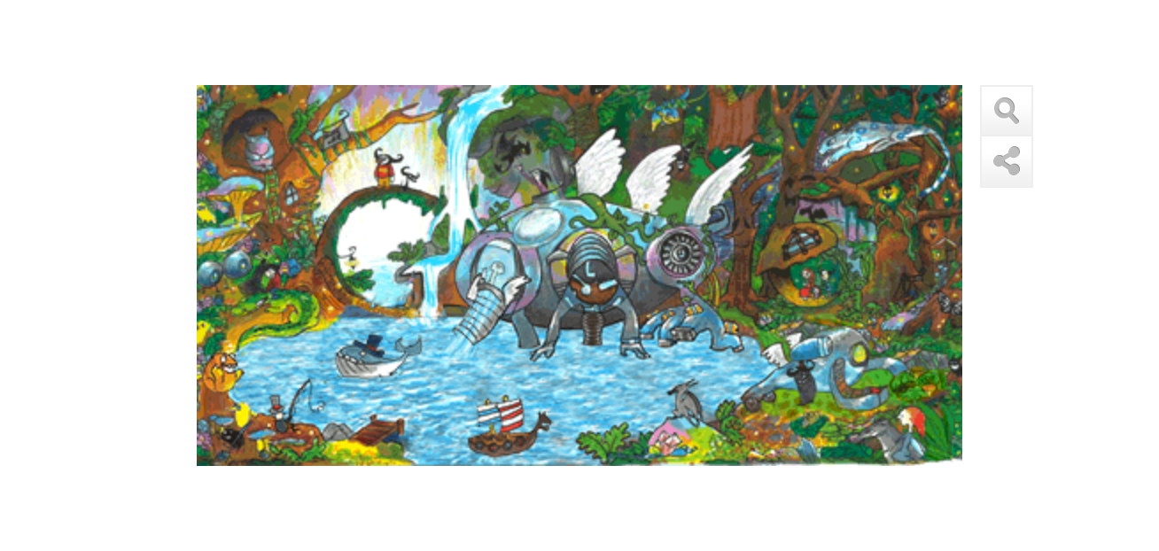 Doodle 4 Google USA 2014 - Sieger Audrey Zhang mit ihrer Maschine, die verschmutzes Wasser in ein für Menschen bekömmliches und gesundes Wasser verwandelt