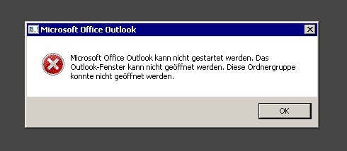 Fehlermeldung Outlook kann nicht gestartet werden - So stellt sich der Fehler dar.