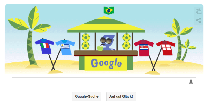 Google Doodle zur WM 2014 in Brasilien vom 24.06.2014 - Die Fahnen deuten auf die zwei anstehenden Partien um 18 Uhr hin