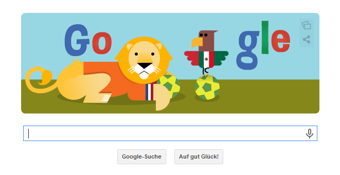 Google Doodle zur WM 2014 in Brasilien vom 29.06.2014 Abends. Das Doodle zeigt das Spiel Niederlande gegen Mexiko