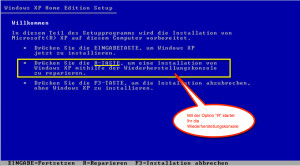 NTLDR is missing - Hier seht Ihr das Menü, das nach einem Boot von der Windows XP Installations-CD auftaucht