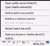Dropbox Alternative Seafile Server einrichten - Add an Admin Accout auf dem Seafile Server über einen Rechtsklick im Tray Icon