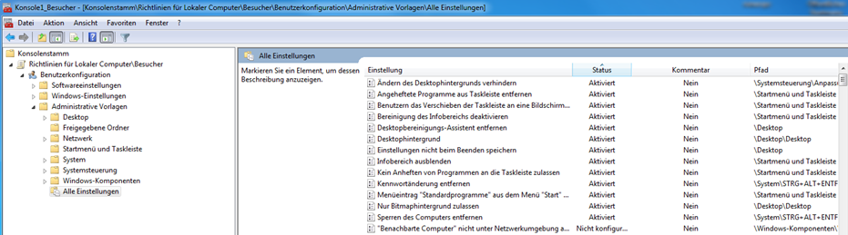 Windows vor Veränderungen schützen - Bereich Benutzerkonfiguration > Administrative Vorlagen > Alle Einstellungen