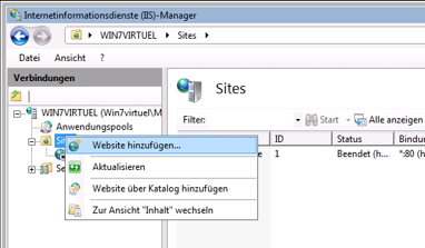 Dropbox Alternative Seafile Server einrichten - Im linken Frame nun bitte auf Website hinzufügen, wie im Screenhsot zu sehen