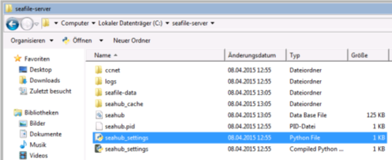 Dropbox Alternative Seafile Server einrichten - Im Seafile Server-Ordner seahub_settings.py editieren