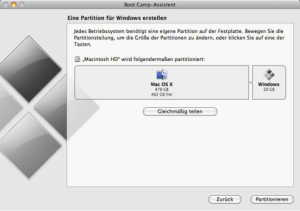 XP SP3 Bootcamp-Fehlermeldung. Bei der Installation von Windows XP Service Pack 3 unter OS X Bootcamp erscheint eine Fehlermeldung. Hier sehen wir das Partitionierungsfenster vor der Betriebssystem-Installation.