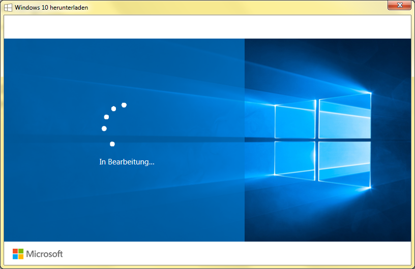Windows 10 in Bearbeitung Upgrade hängt. So sieht das Fenster dabei aus... der Punktekreis dreht sich und es geschieht nichts mehr..