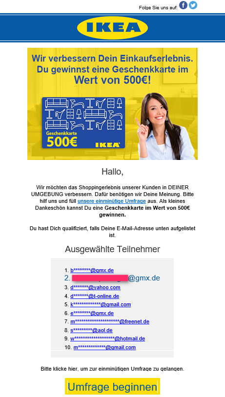 IKEA Spam E-Mail - Bitte einfach vernichten und den Absender blockieren!