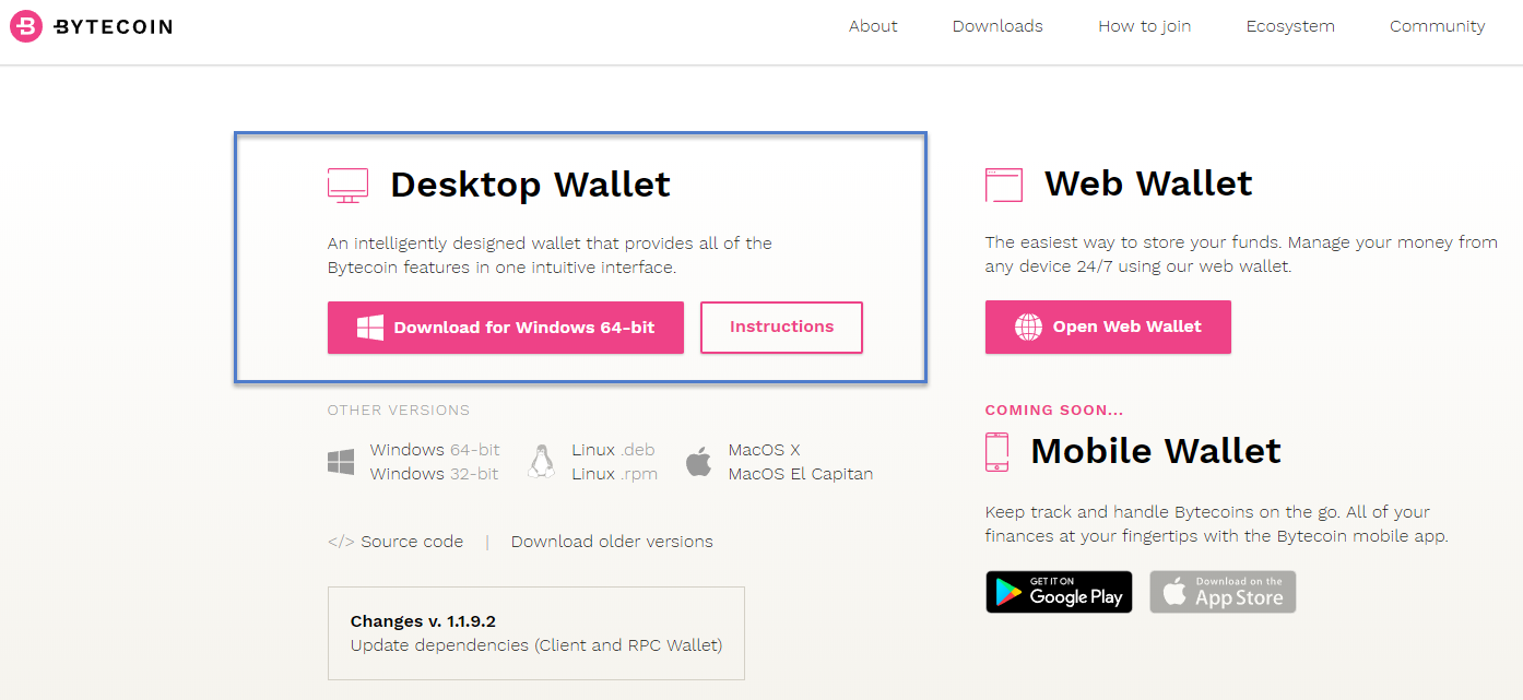Download der offiziellen Bytecoin Wallet für Windows, Linux und Mac