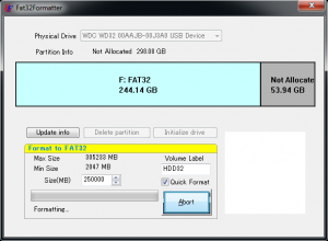 Große Festplatten größer 32GB in FAT32 formatieren mit Hilfe von FAT32Formatter