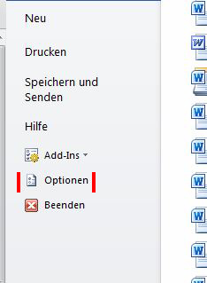 Unter "Datei" ist der Button für die Optionen zu finden.