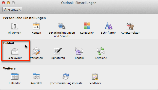 Outlook für Mac Bilder herunterladen deaktivieren. Sicherheitseinstellungen Bilder herunterladen in den Einstellungen im Leselayout