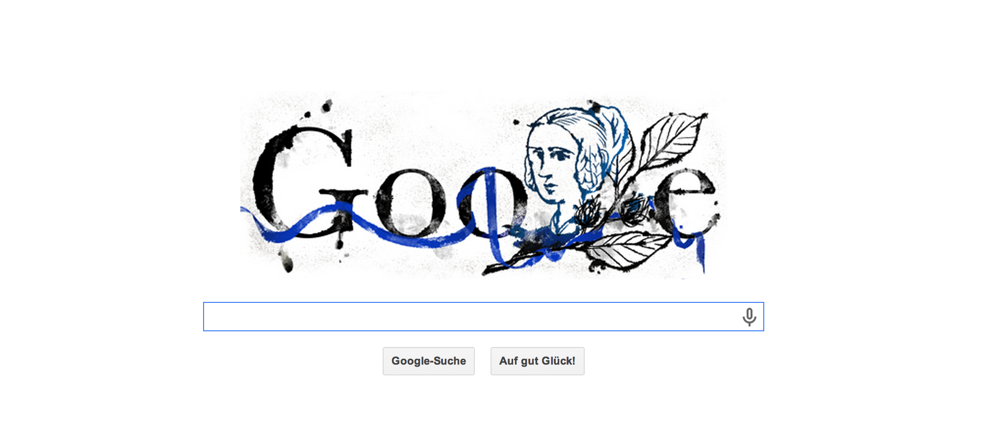 Google Doodle zum 217. Geburtstag von Annette von Droste-Hülshoff, eine der bedeutendsten Dichterinnen Deutschlands. Sie war auch das Gesicht auf dem neuen 20 DM-Schein.
