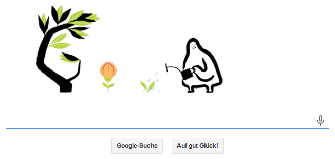 Google Doodle zum Äquinoktium, das bewegte Bild zeigt einen Frühlingsgärtner, der die Google Buchstaben pflanzt