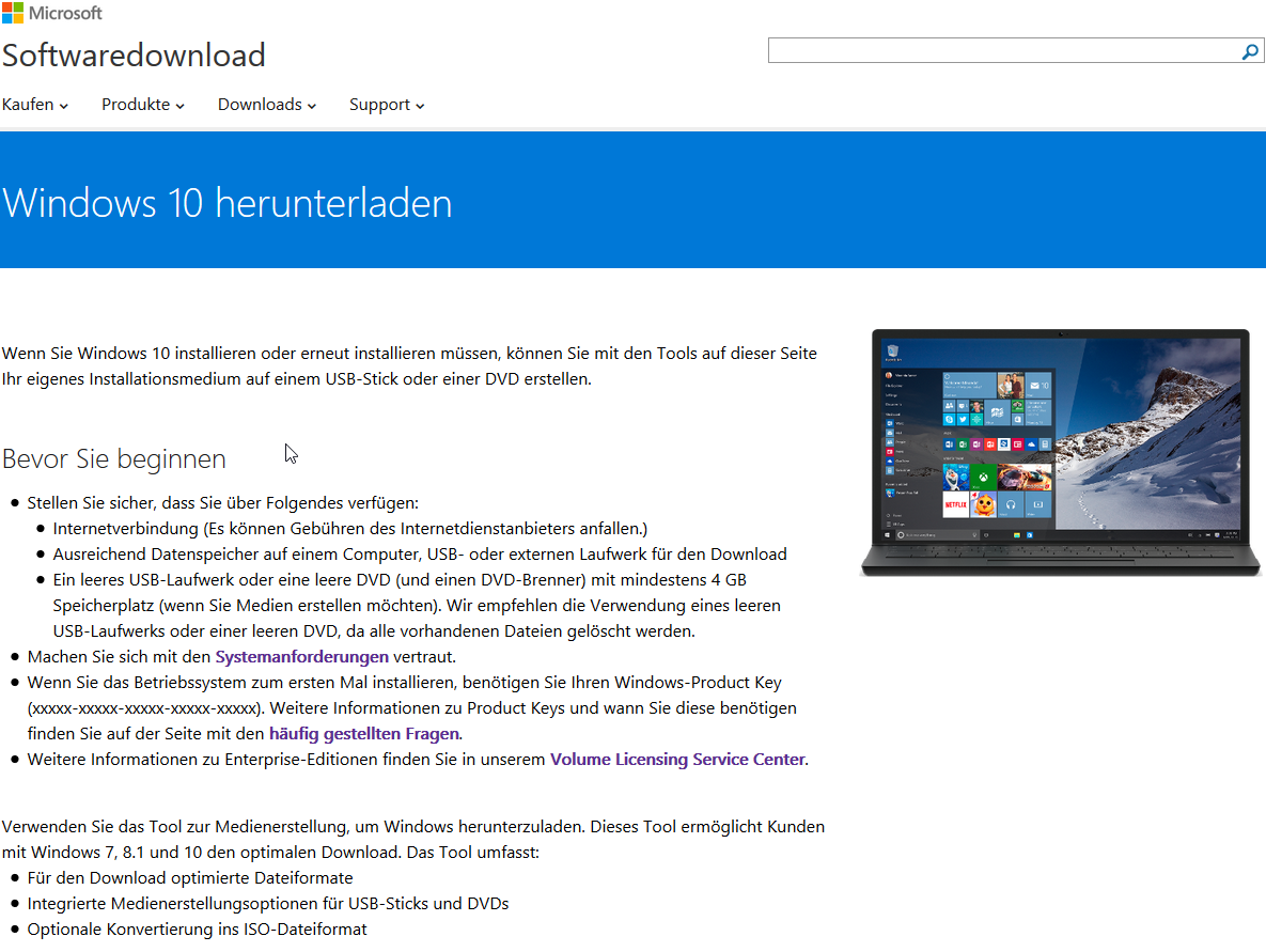 Windows Download kostenlos bei Microsoft
