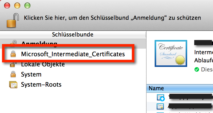 Microsoft_Intermediate_Certificates und Microsoft_Entity_Certificates in OS X und können gelöscht werden, wenn man Entourage nicht nutzt