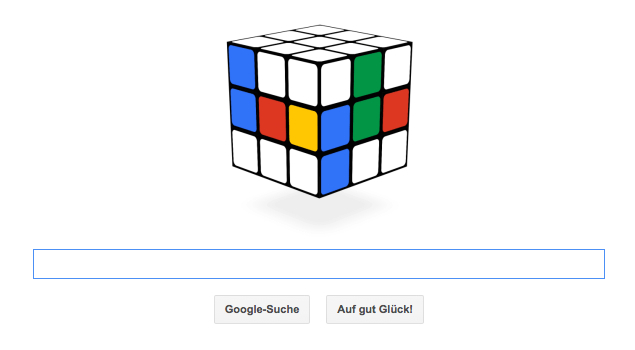 Google Doodle zu Rubiks Zauberwürfel dessen Geburtstag mittlerweile die Zahl 40 erreicht hat. Heute zum 19. Mai 2014