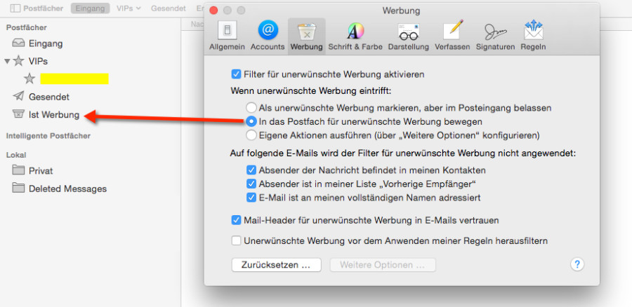 apple mail spam ordner einrichten