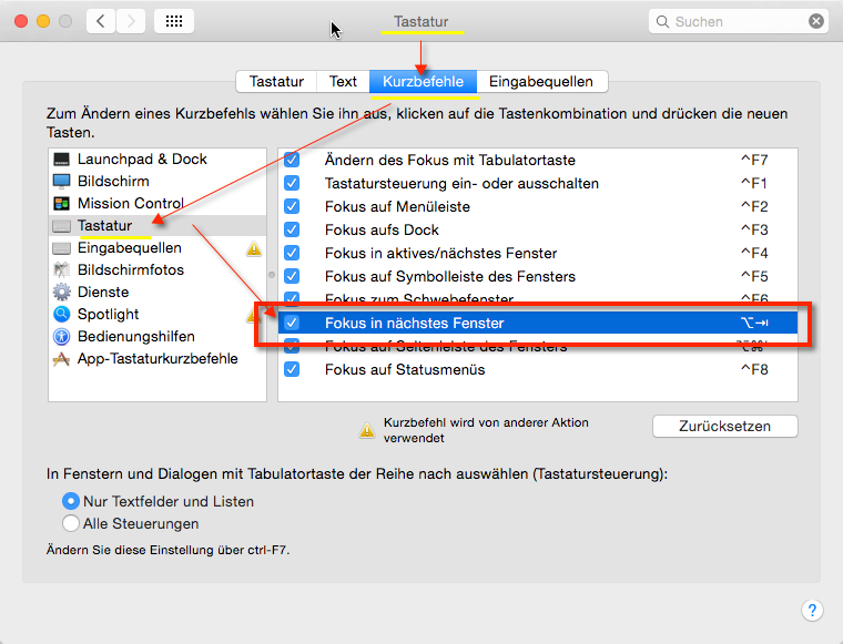OS X Browser Switch Tastenkombination. Hier seht Ihr wo genau die Einstellung in OS X versteckt ist!