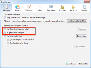 Thunderbird E-Mail Benachrichtigung abschalten - Hier siehst du die Optionen von Thunderbird, Registerkarte Allgemein in Windows