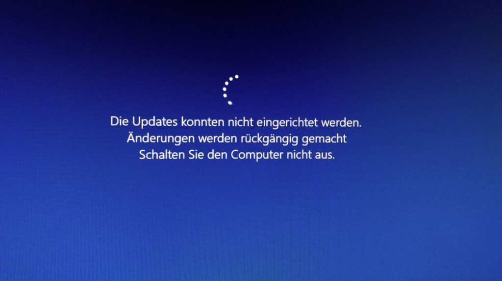 Fehler bei der Installation von KB4015217 (Windows 10 Release 1607) - Die Updates konnten nicht eingerichtet werden. Änderungen werden rückgängig gemacht. Schalten Sie den Computer nicht aus.